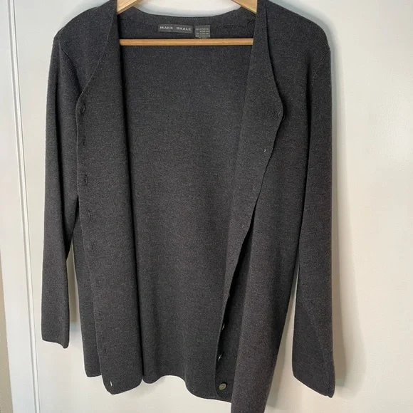 Cardigan Sweater Gray Mark Shale 100% Extra Fine Merino Wool - Picture 5 of 10